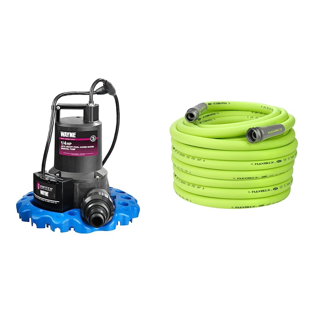 Blue Pool Cover Pump & 5/8 in. x 100 ft. Garden Hose Q788863
