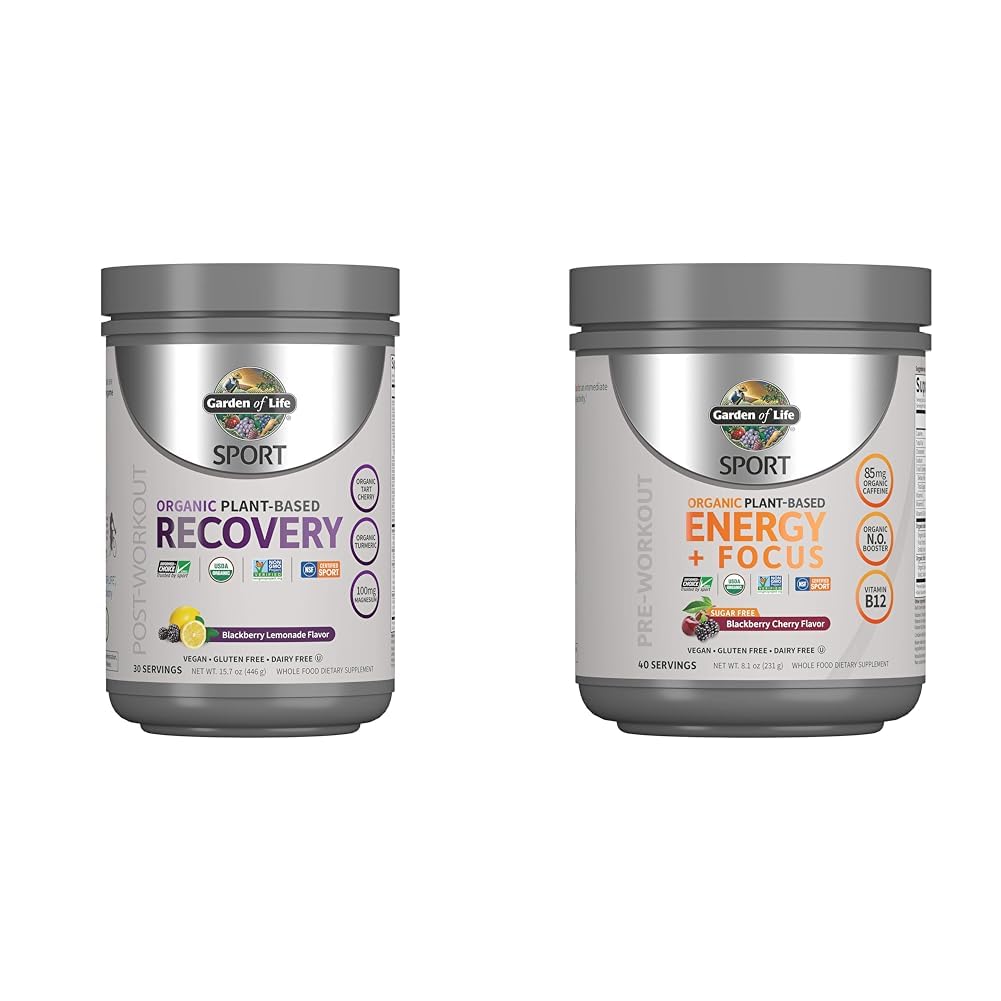 Organic Plant-Based Post Workout Recovery Powder & Pre Workout Energy Powder Bundle M88161