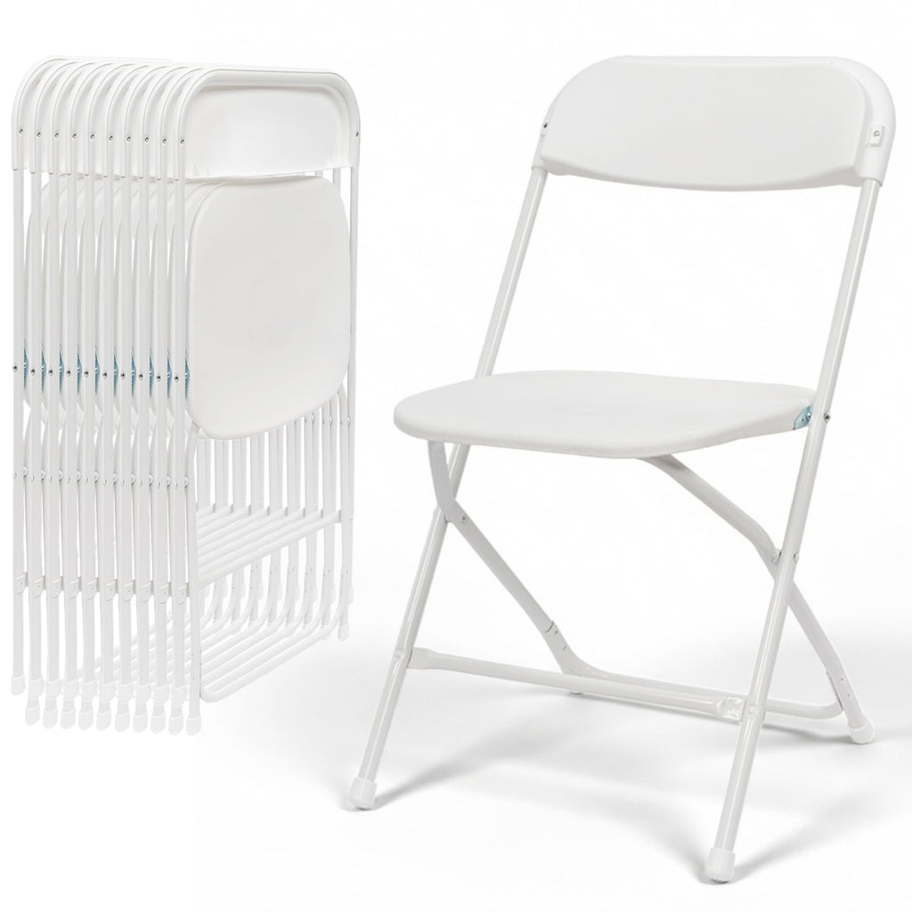 White 10 Pack Plastic Folding Chairs with Steel Frame A8244
