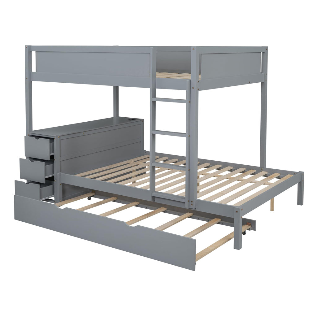 Gray Wood Full Over Full Bunk Bed with Twin Trundle Z381