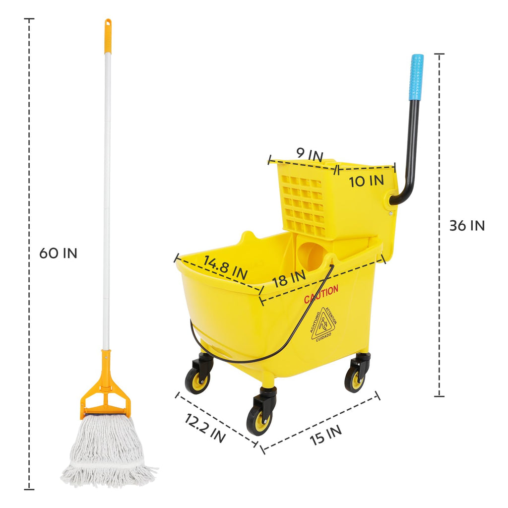 35 Qt Mop Bucket with Side Press Wringer on Wheels D897495