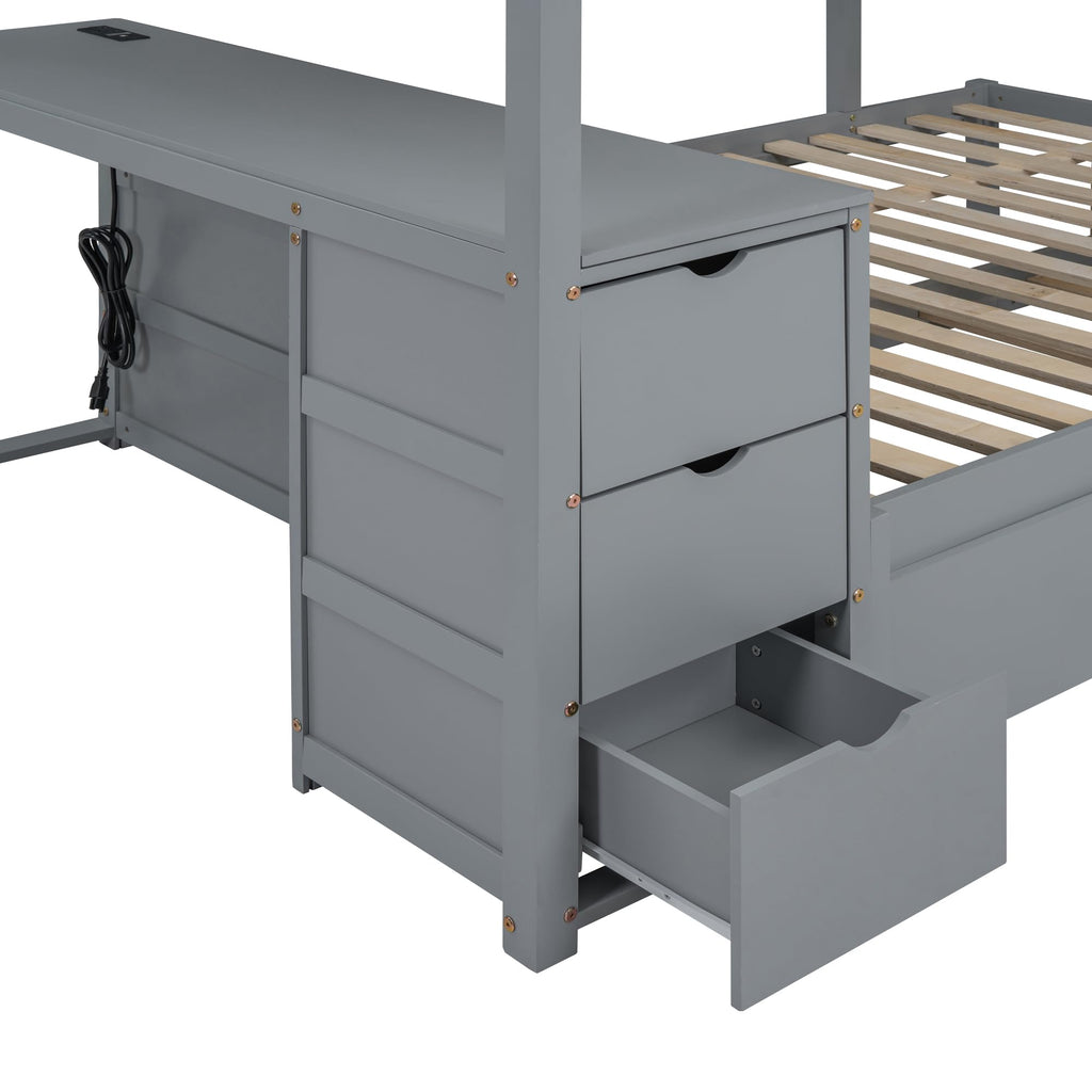 Gray Wood Full Over Full Bunk Bed with Twin Trundle Z381
