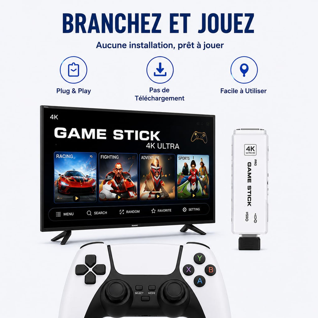 Wireless Retro Game Console Stick with 2.4G Controllers, 4K HDMI, 32G S722