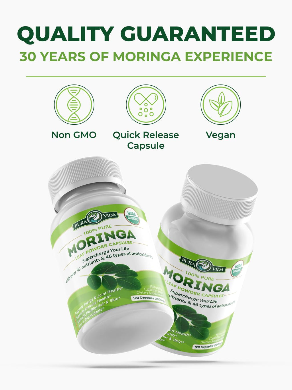 Organic Moringa Capsules 500mg 120ct Pack of 2 X1820