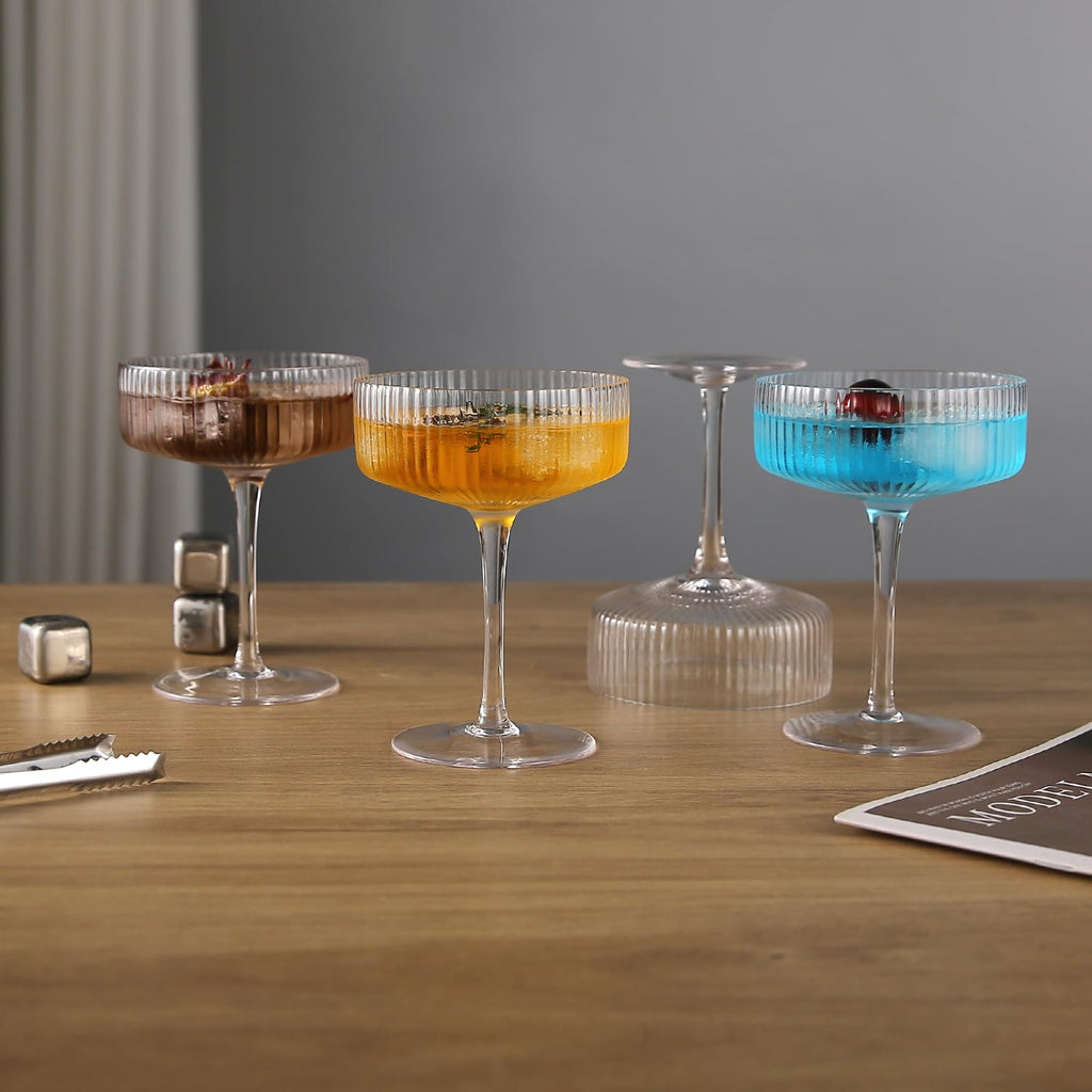 6 Pcs 10 oz Ribbed Coupe Glasses Set W6268