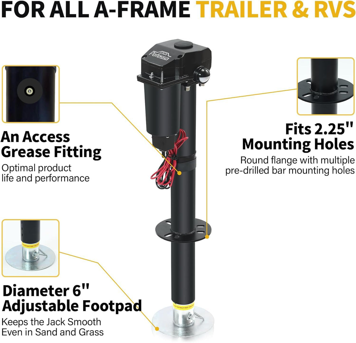 12V Electric RV Trailer Tongue Jack 3500LB S7148