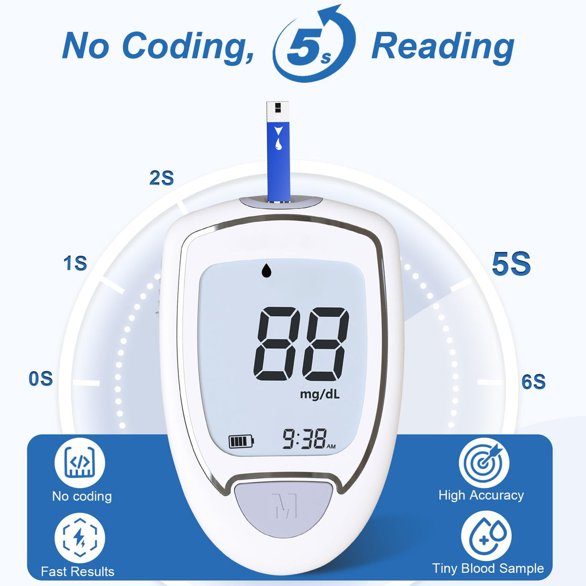Blood Glucose Monitor Kit with 50 Test Strips & 50 Lancets P228