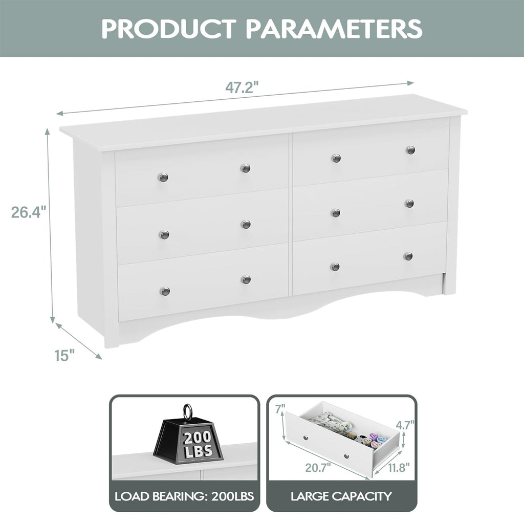 White 6 Drawer Wood Dresser Y291