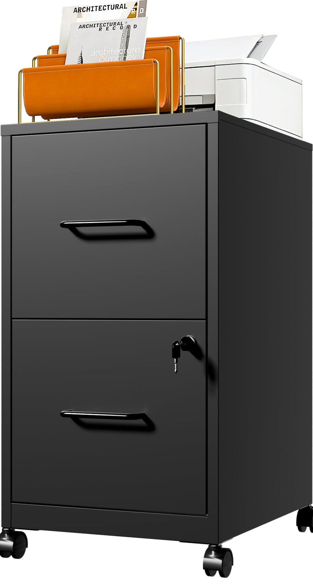 Black 2 Drawer Metal File Cabinet with Wheels and Lock P362045