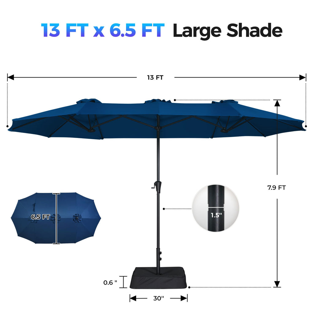 13FT Double Sided Navy Blue Patio Umbrella with Base I3724