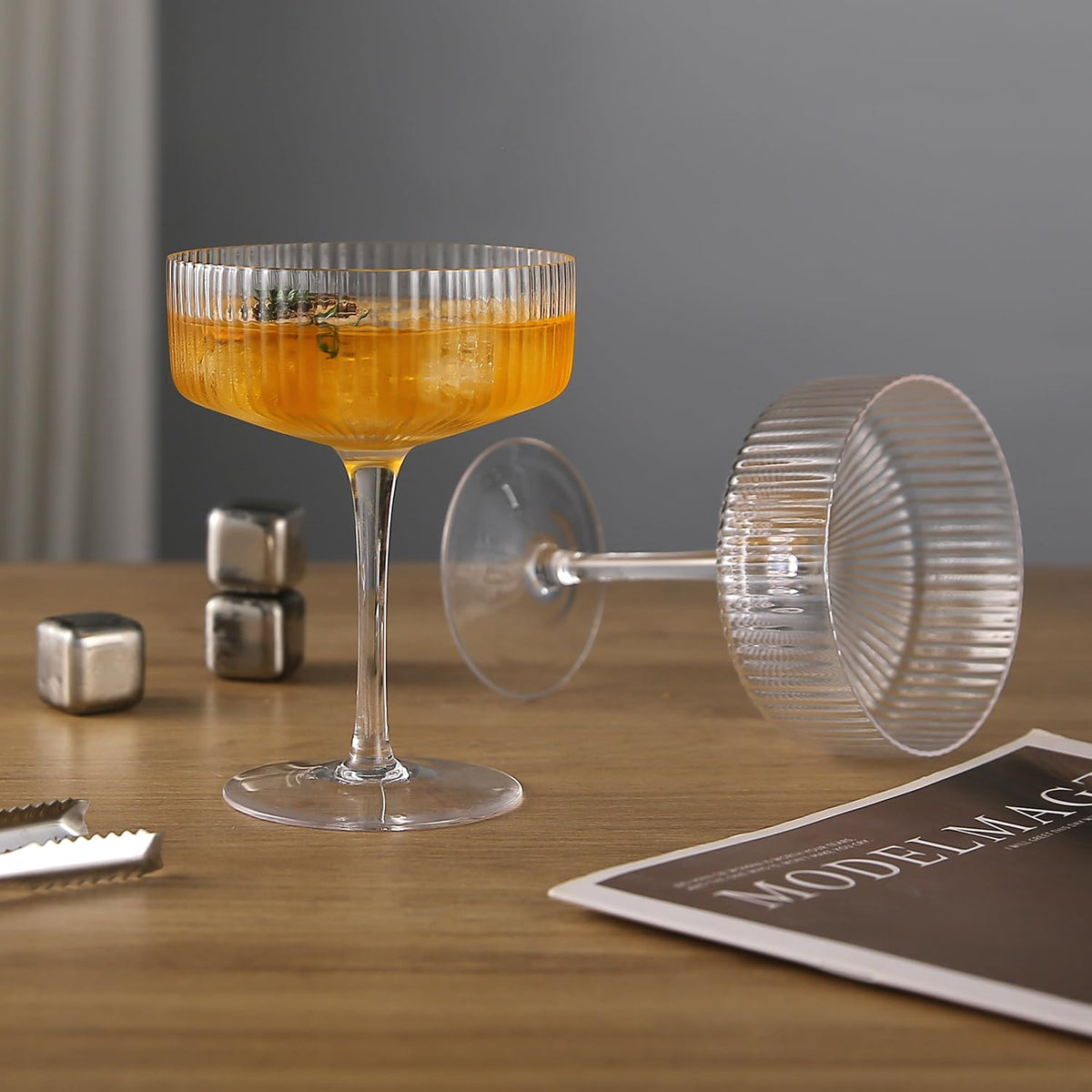 6 Pcs 10 oz Ribbed Coupe Glasses Set W6268