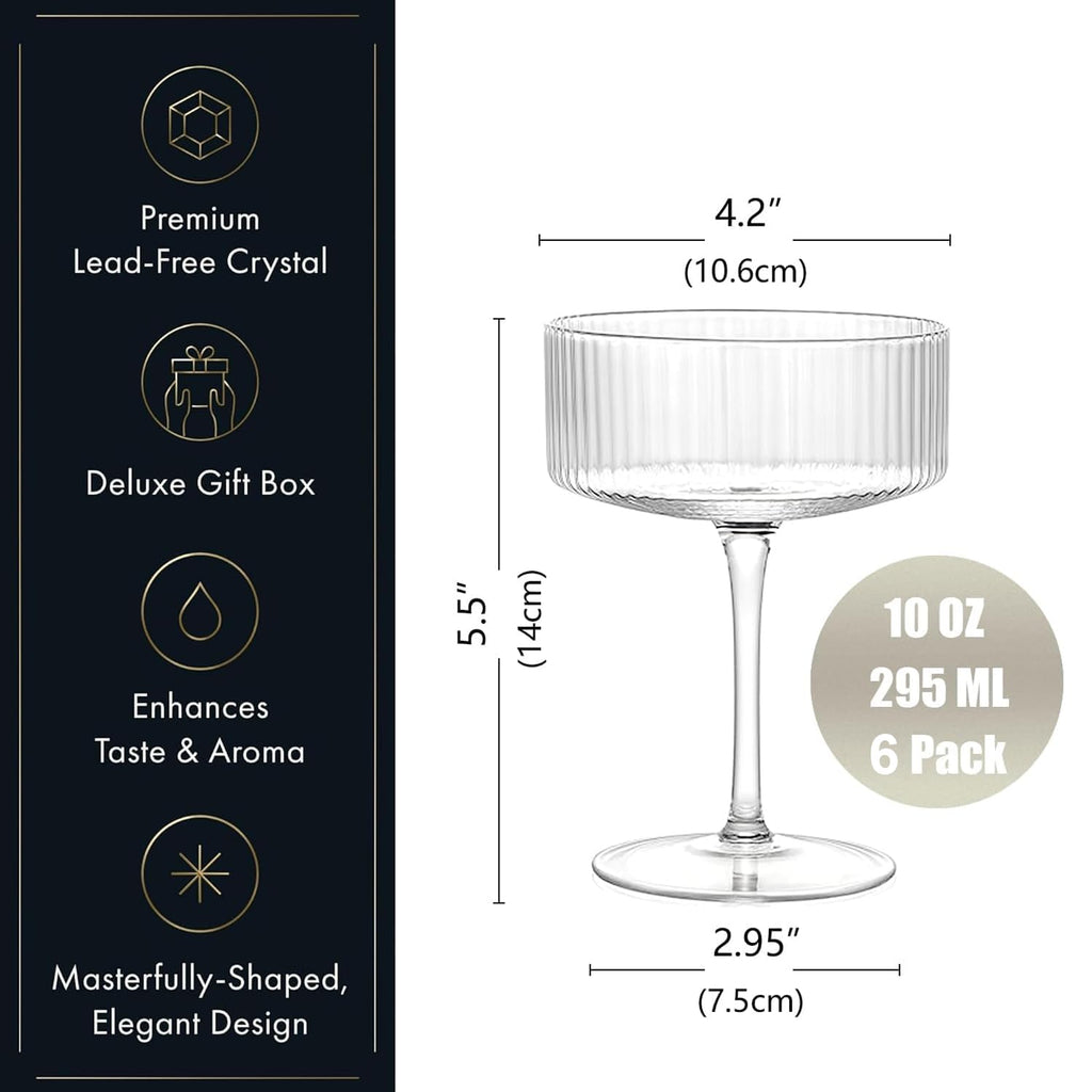 6 Pcs 10 oz Ribbed Coupe Glasses Set W6268