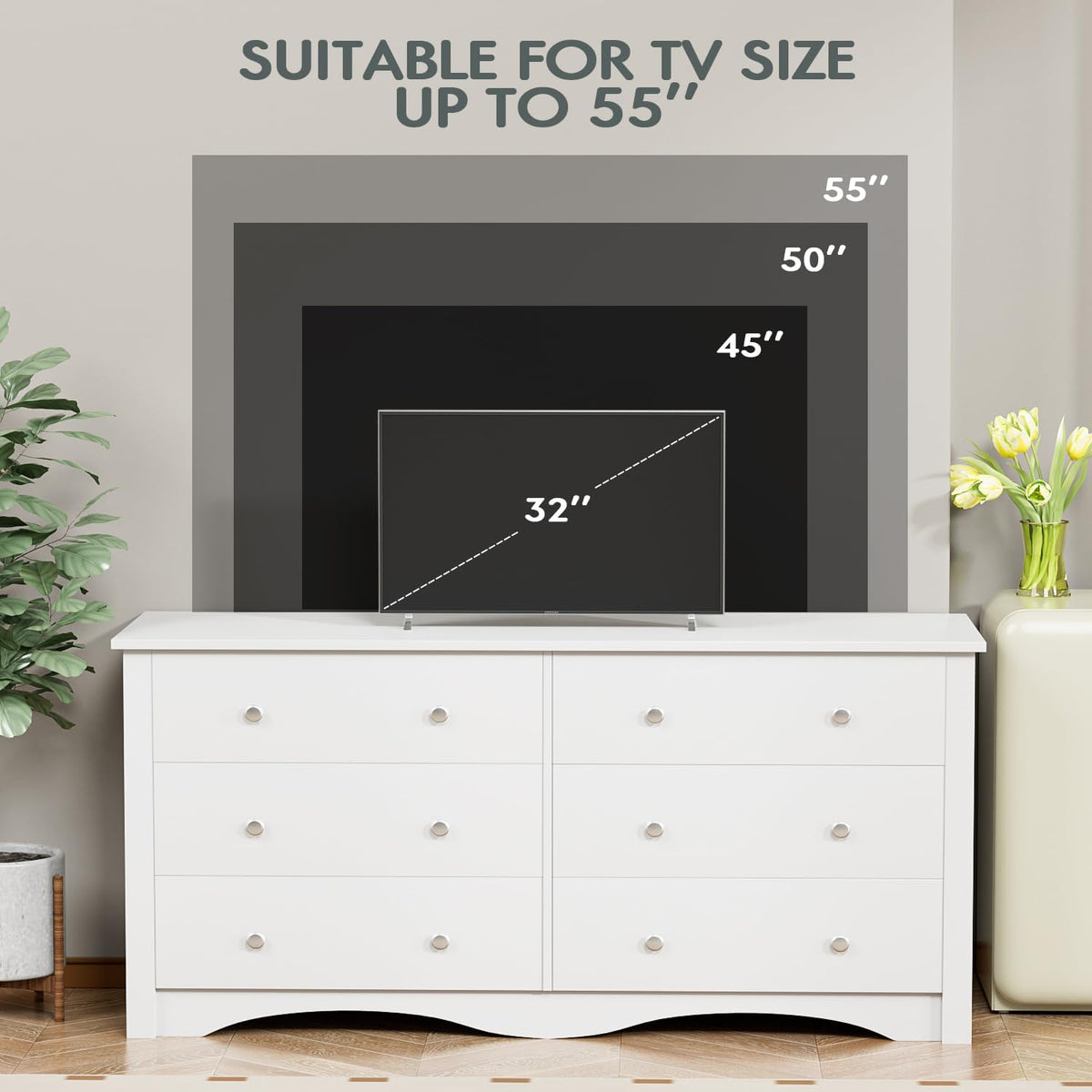 White 6 Drawer Wood Dresser Y291