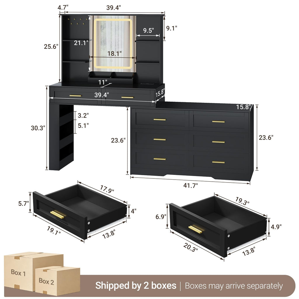 Black Makeup Vanity Desk with Mirror and Lights S33877