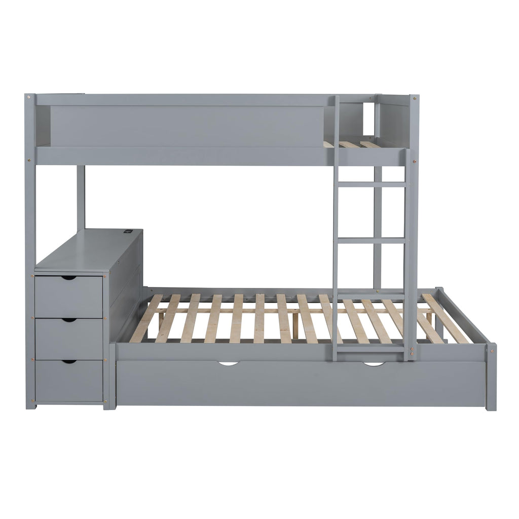 Gray Wood Full Over Full Bunk Bed with Twin Trundle Z381
