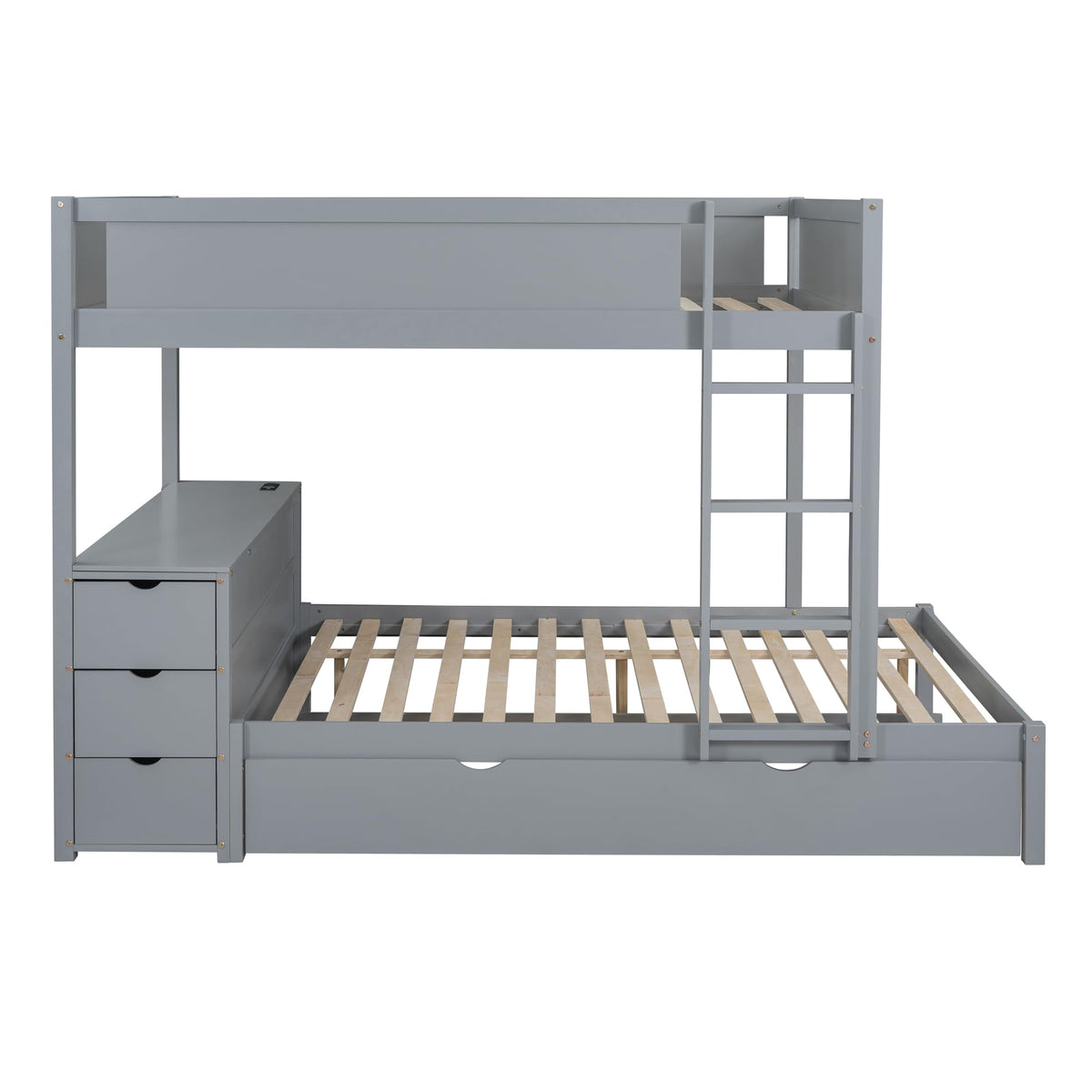 Gray Wood Full Over Full Bunk Bed with Twin Trundle Z381