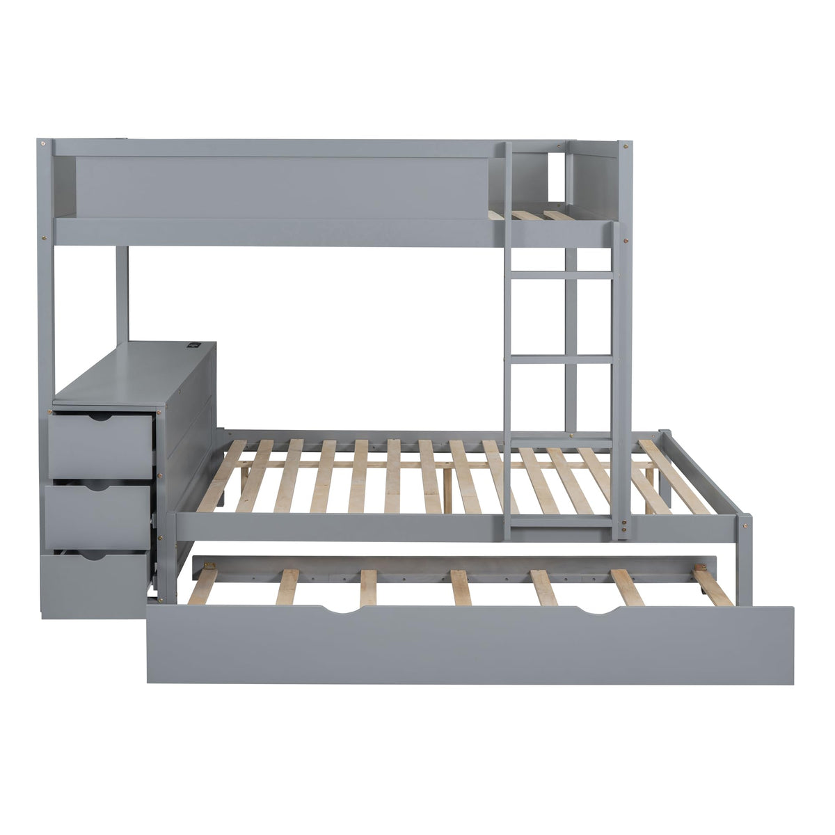 Gray Wood Full Over Full Bunk Bed with Twin Trundle Z381
