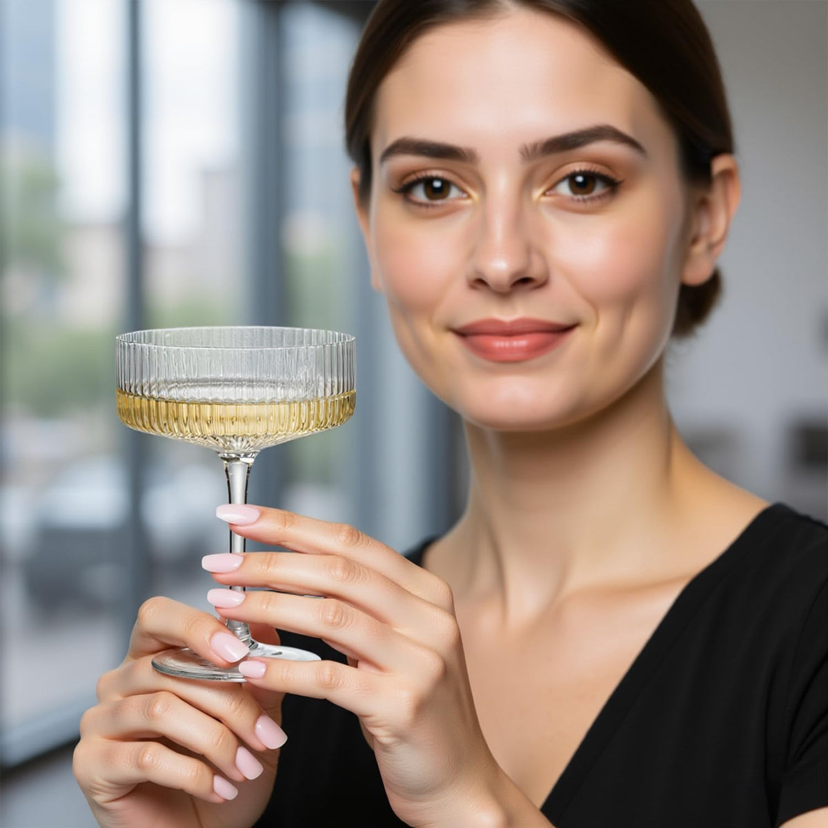 6 Pcs 10 oz Ribbed Coupe Glasses Set W6268