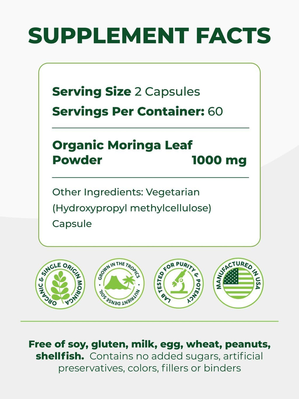 Organic Moringa Capsules 500mg 120ct Pack of 2 X1820