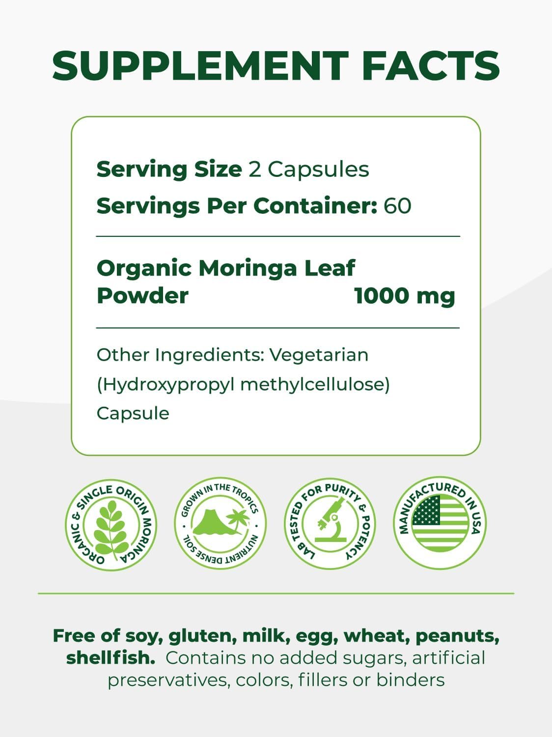 Organic Moringa Capsules 500mg 120ct Pack of 2 X1820