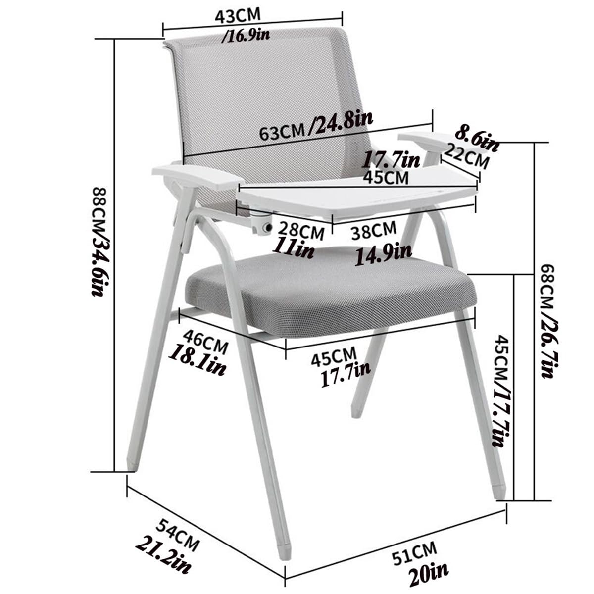 Orange Mesh Folding Office Chair with Writing Board E81460