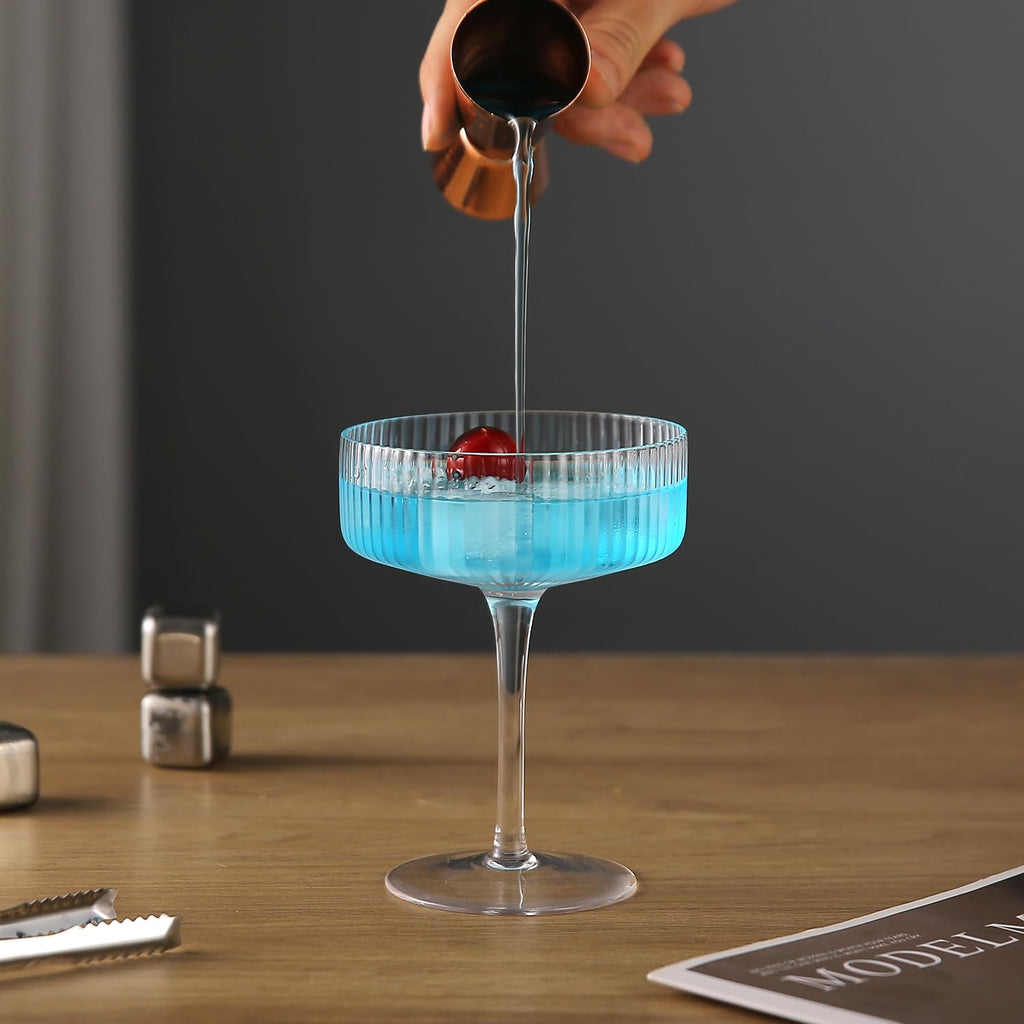 6 Pcs 10 oz Ribbed Coupe Glasses Set W6268