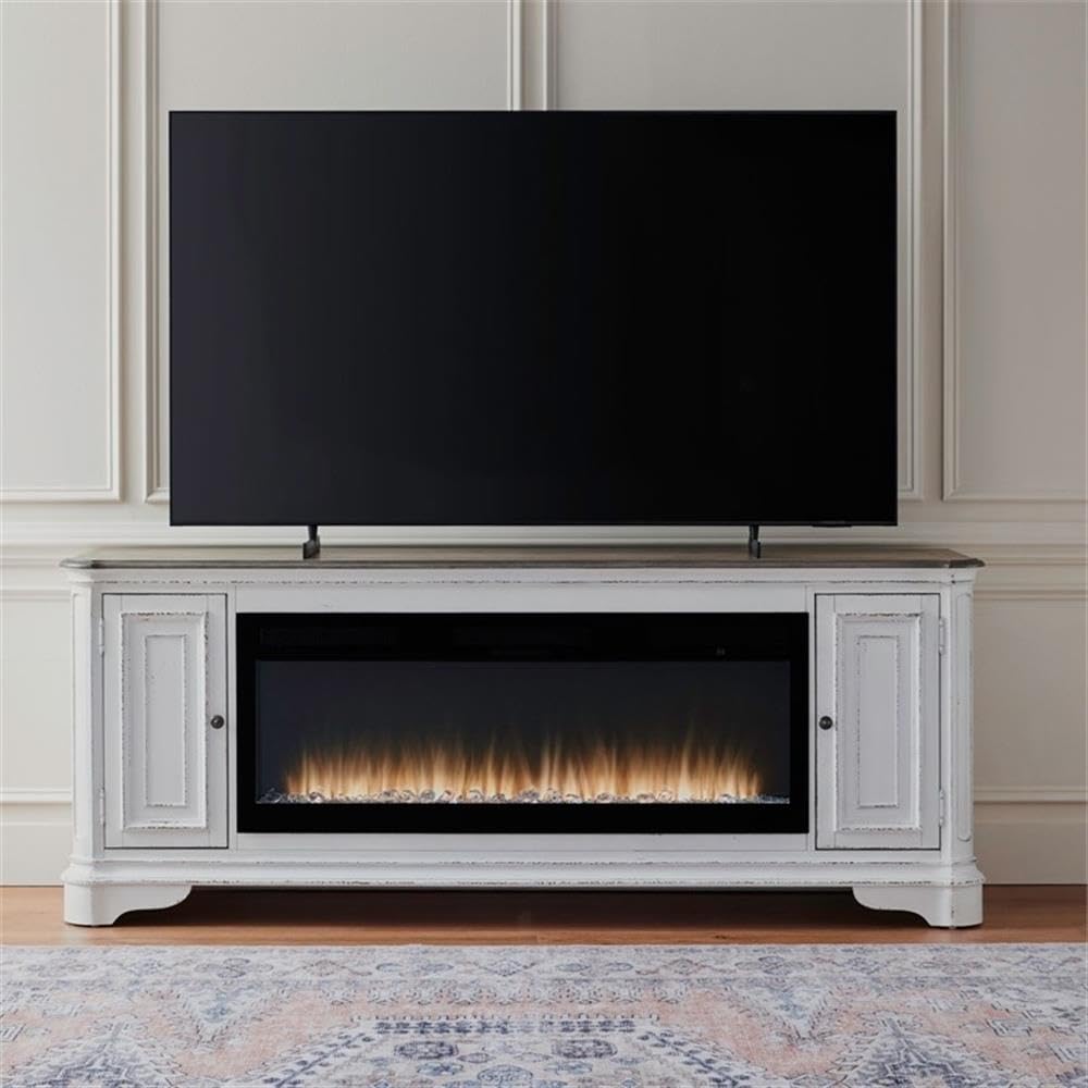 82 Inch Fireplace TV Console with Adjustable Shelves D6434