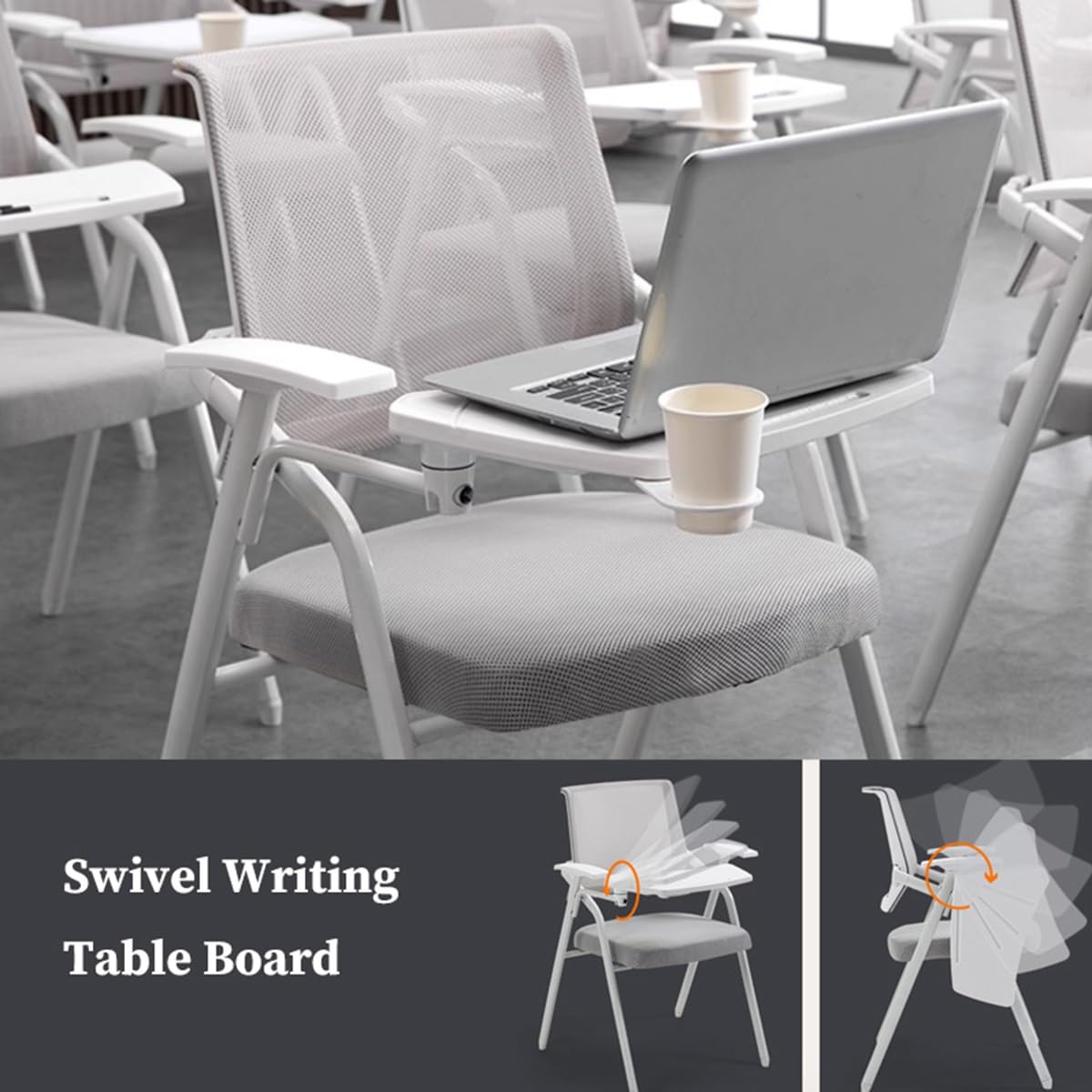 Orange Mesh Folding Office Chair with Writing Board E81460