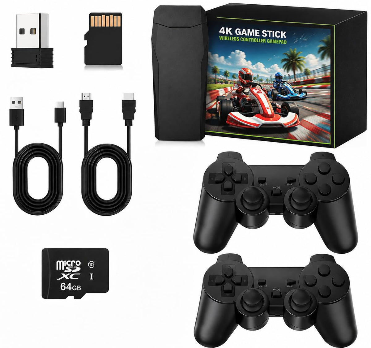 Wireless Retro Game Console Stick with 2.4G Controllers, 4K HDMI, 32G S722
