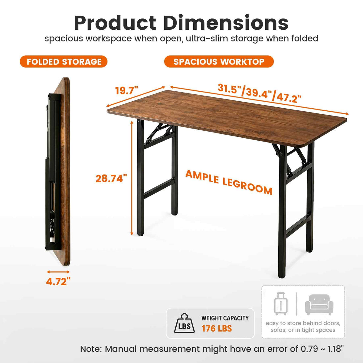 31.5 Inch Rustic Brown Folding Table X47654