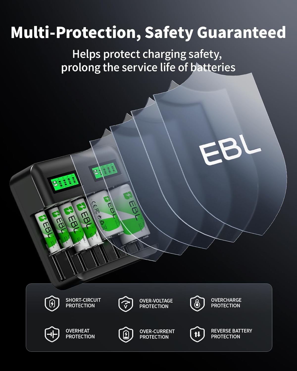 Rechargeable D Batteries 4 Pack with Battery Charger L873