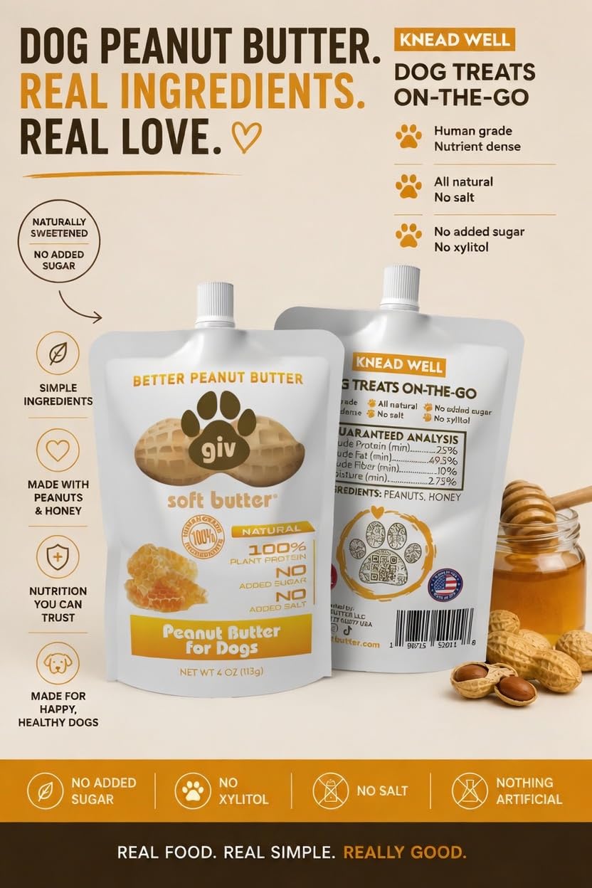 All Natural Peanut Butter for Dogs, 2 Ingredients, 4oz Pouches I78385
