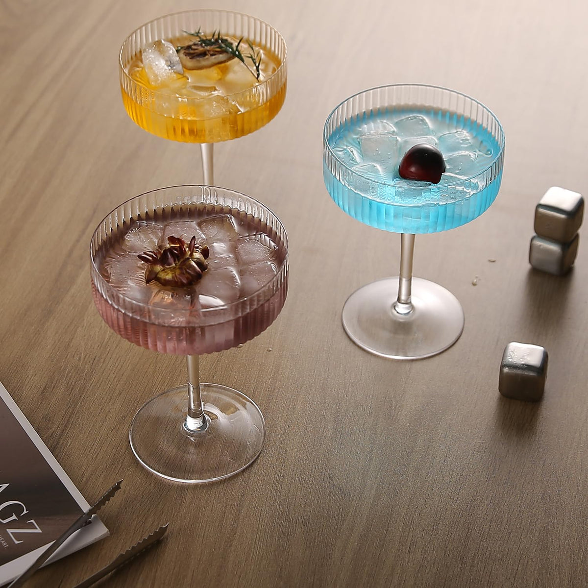 6 Pcs 10 oz Ribbed Coupe Glasses Set W6268
