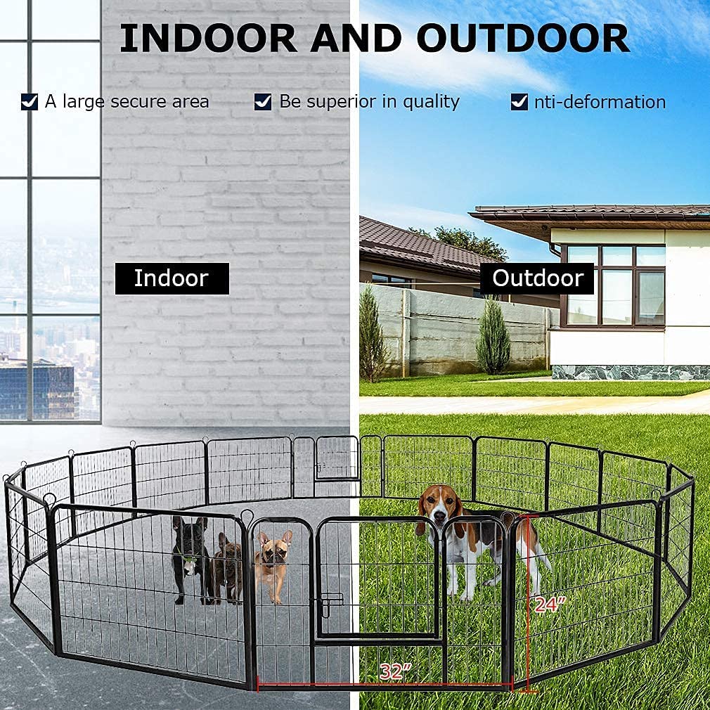 Heavy Duty Metal Fold Dog Playpen with Safety Door, 24 inch W978