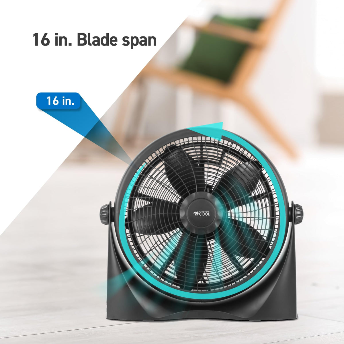 16 Inch High Velocity Floor Fan, Black D989