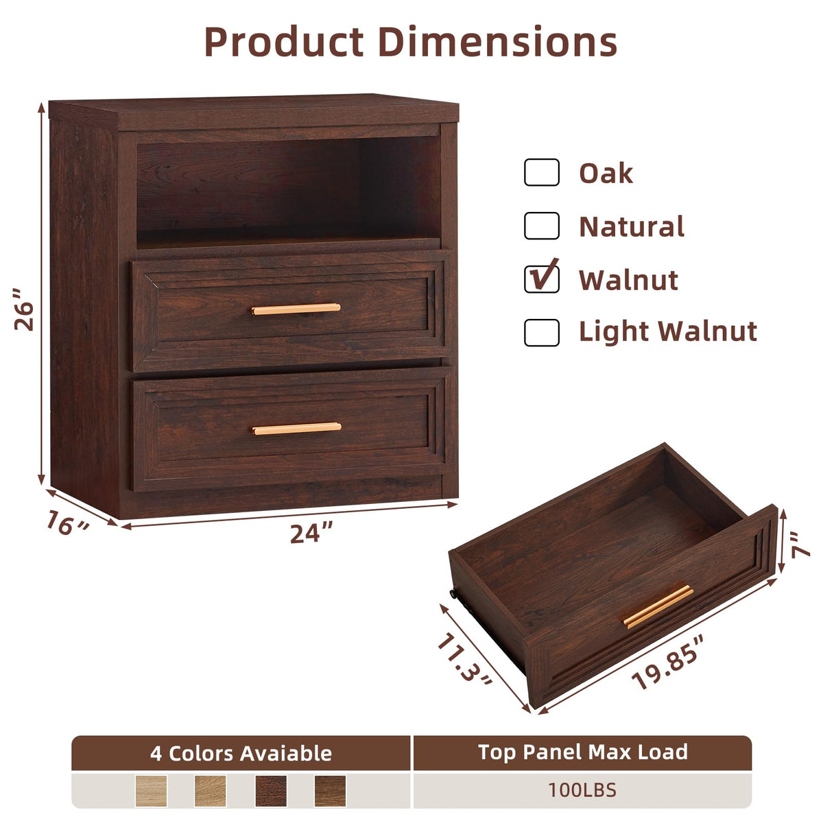 24'' Wide 2 Drawer Wood Nightstand K78257