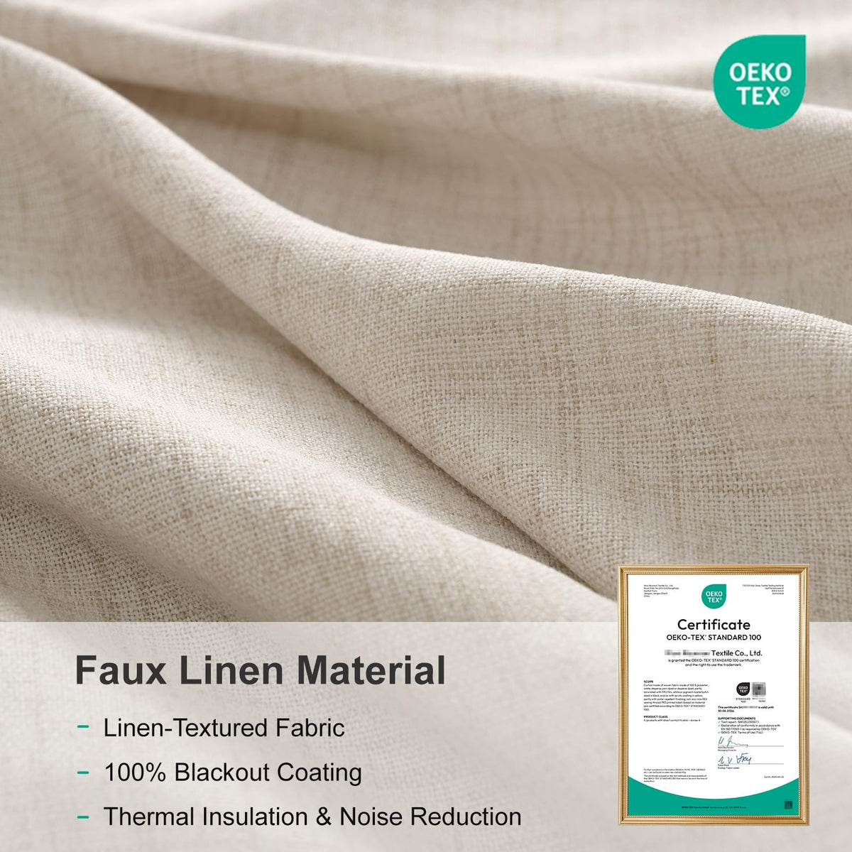 Linen Textured Total Blackout Curtains 84 Inches Long, Cream L364