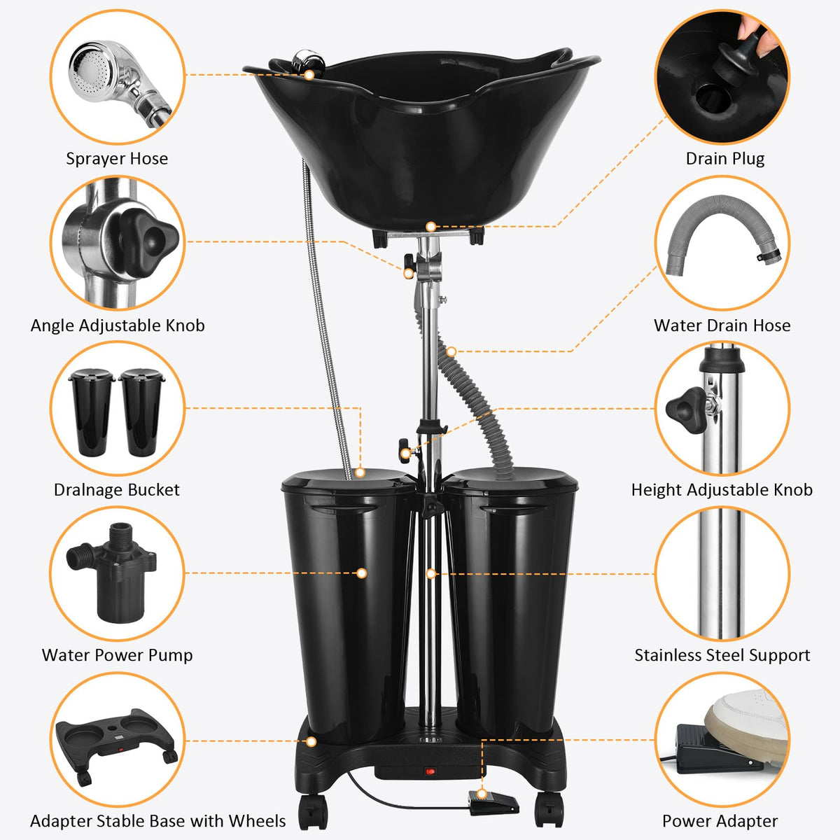Portable Shampoo Bowl with Electric Pump O4037