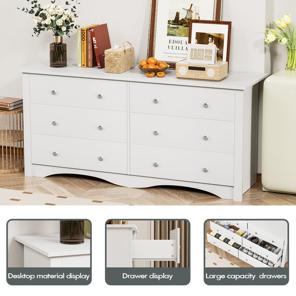 White 6 Drawer Wood Dresser Y291