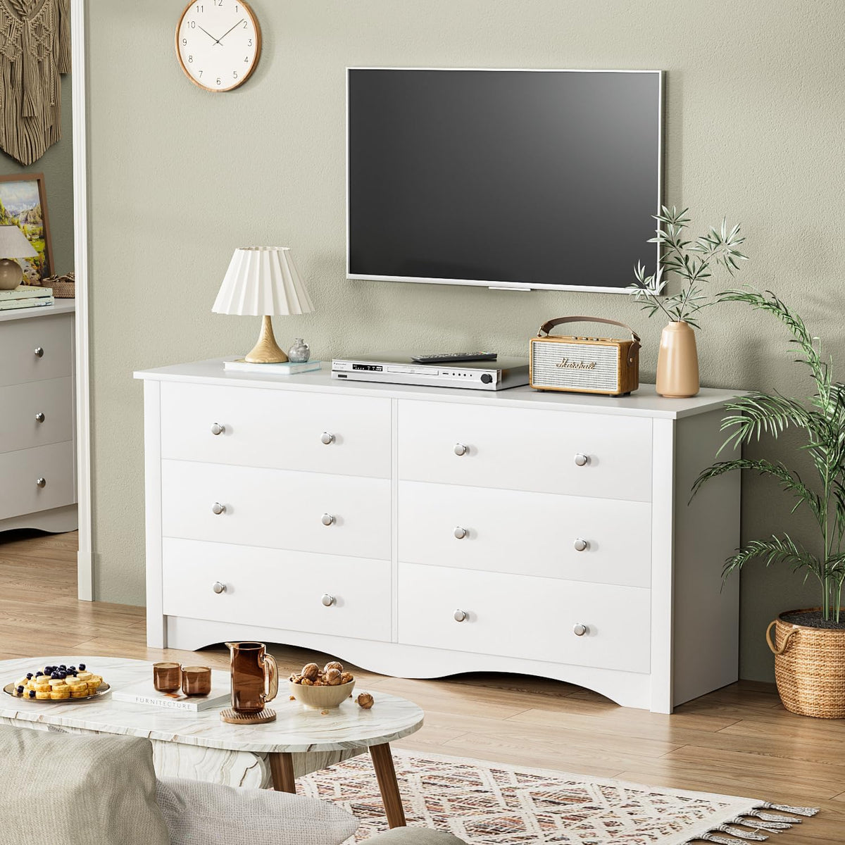 White 6 Drawer Wood Dresser Y291