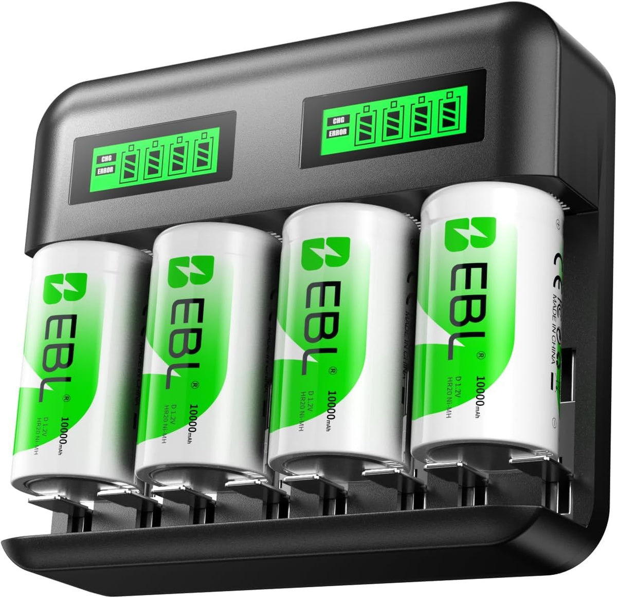 Rechargeable D Batteries 4 Pack with Battery Charger L873