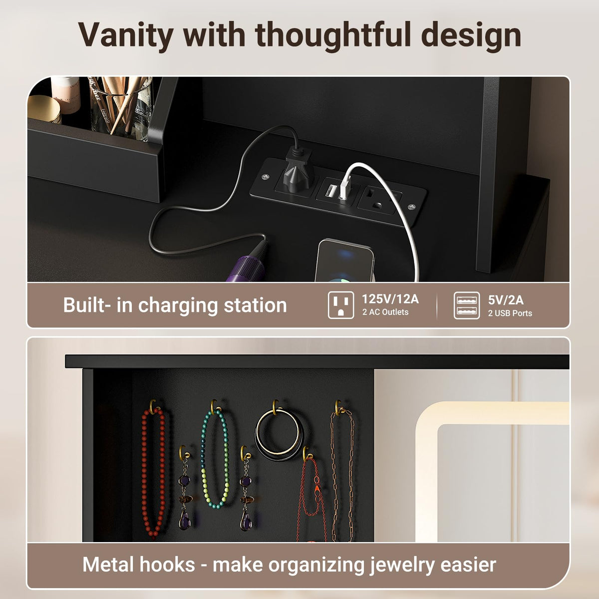Black Makeup Vanity Desk with Mirror and Lights S33877