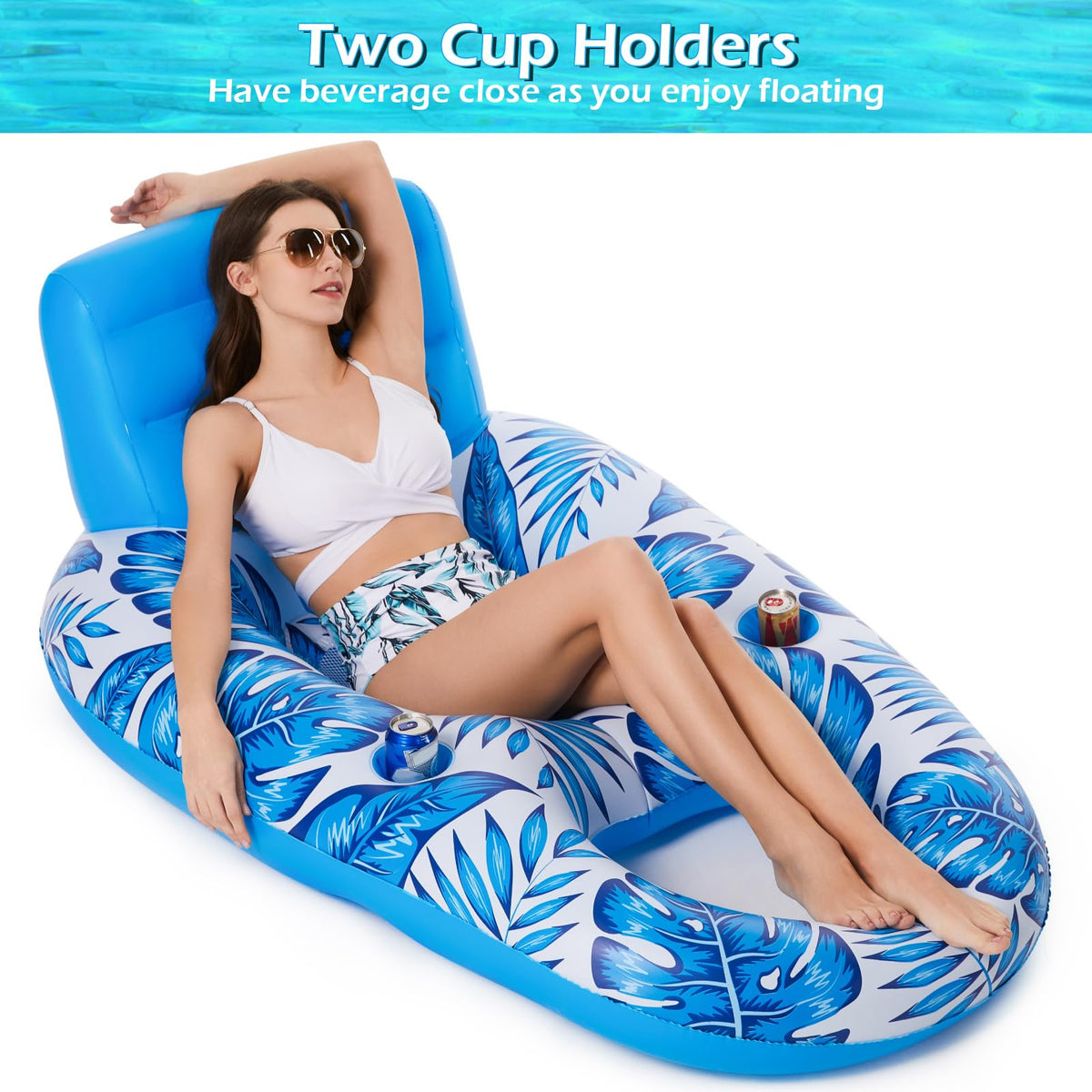 Inflatable Pool Float Lounger with Cup Holders Y8012