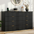 Black 8 Drawer Fluted Wood Dresser with Power Outlet K18676