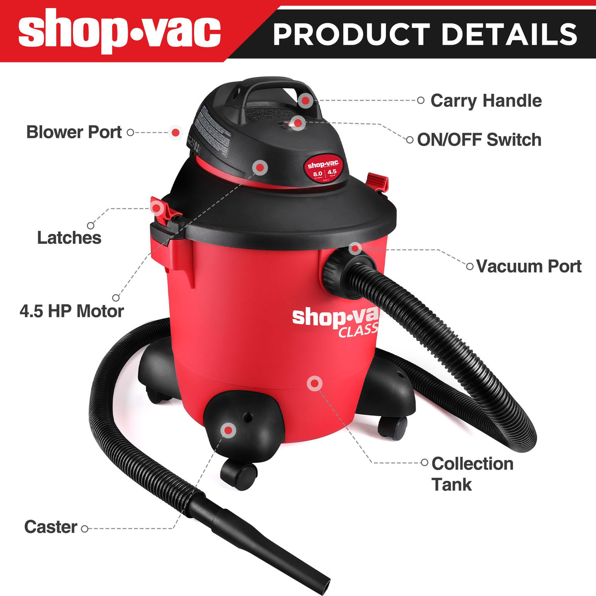 8 Gallon 4.5-Peak HP Wet/Dry Vacuum C545