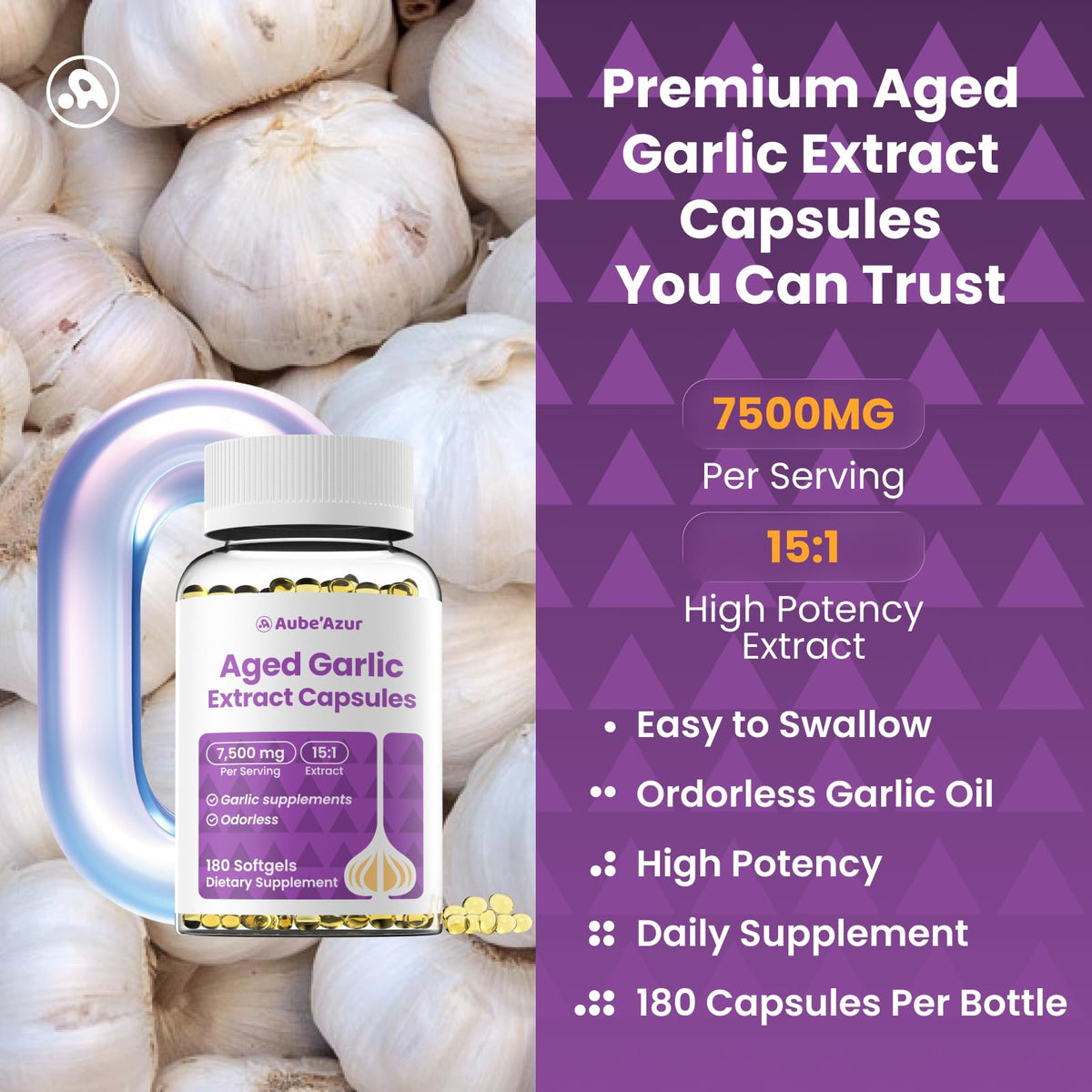 Aged Garlic Extract Capsules 7500mg 180 Softgels S274
