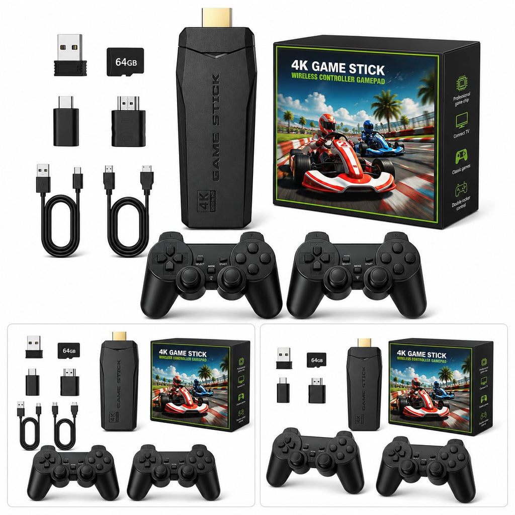 Wireless Retro Game Console Stick with 2.4G Controllers, 4K HDMI, 32G S722