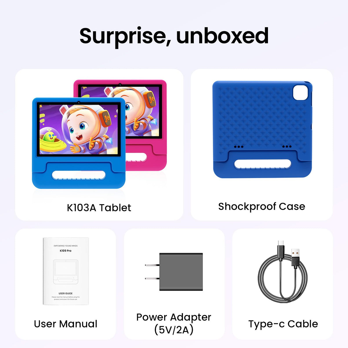 Android 16 Kids Tablet 10 Inch HD Display 8GB RAM 64GB ROM Blue F219