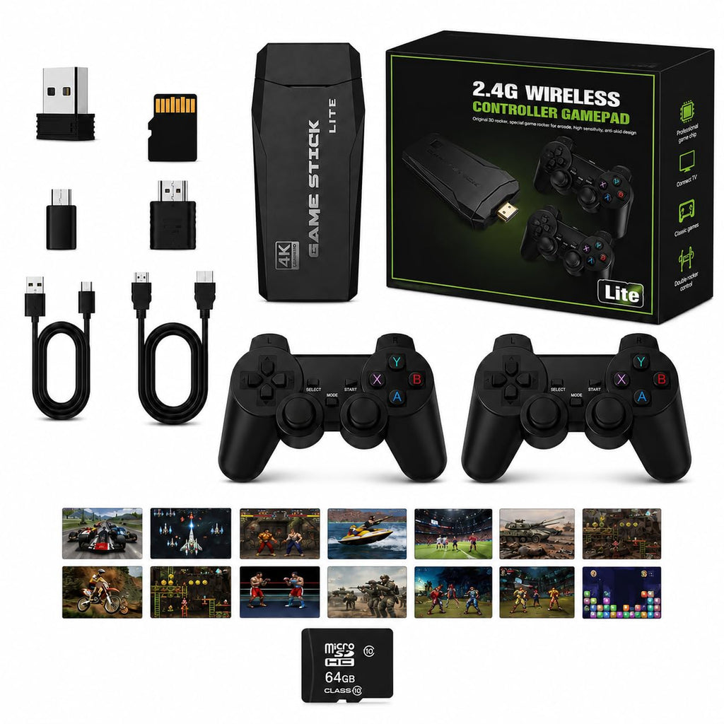 Wireless Retro Game Console Stick with 2.4G Controllers, 4K HDMI, 32G S722