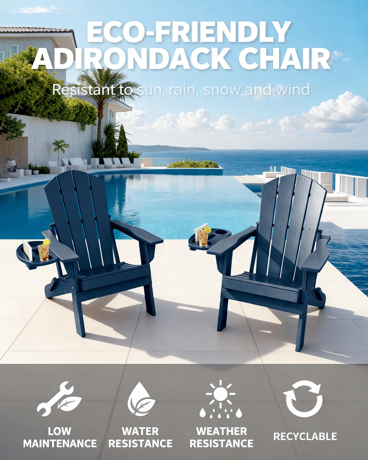 Folding Adirondack Chairs Set of 2 Navy Blue I924107
